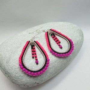 Pink and purple neon bead earrings